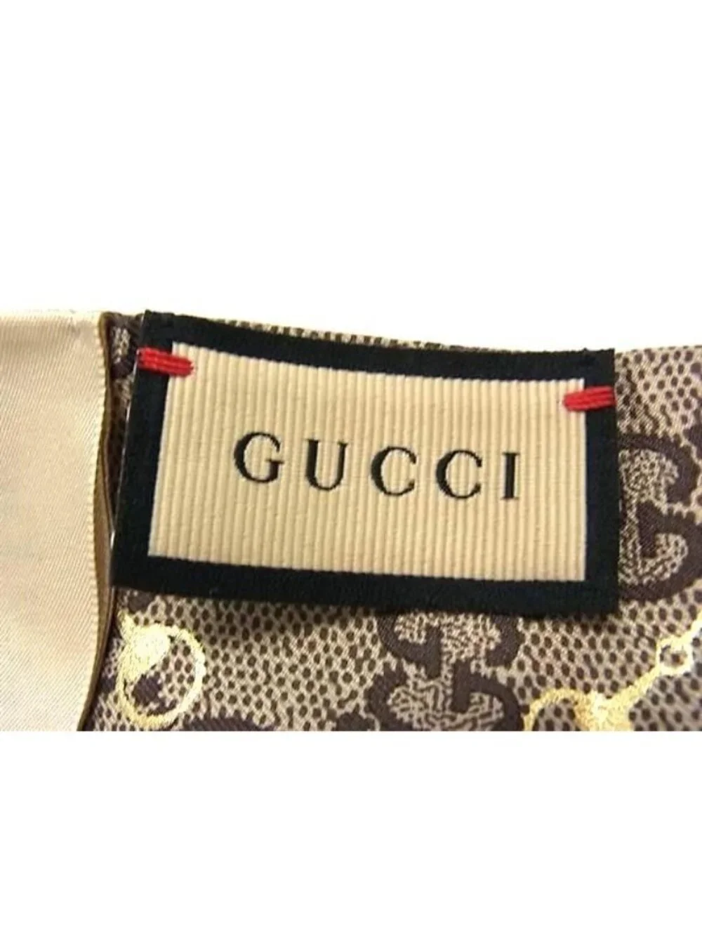 Gucci GG Pattern Horsebit Neck Bow Silk 100% Ribbon Scarf Brown